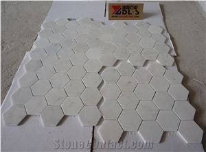 Hexagon Mosaic Carrara White Marble Premium Quality