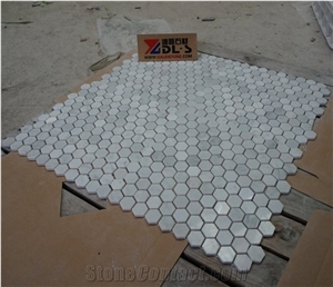 Honed Polished Carrara White Marble Hexagon Mosaic Tiles