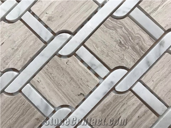 White Wood Grain Marble Mosaic Design Tile