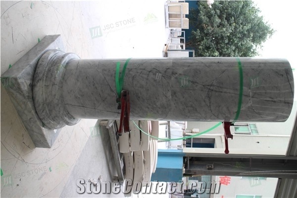 Carrara White Column Pillars Pedestal Curved Roman Column