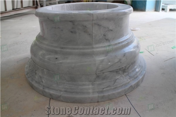 Carrara White Column Pillars Pedestal Curved Roman Column