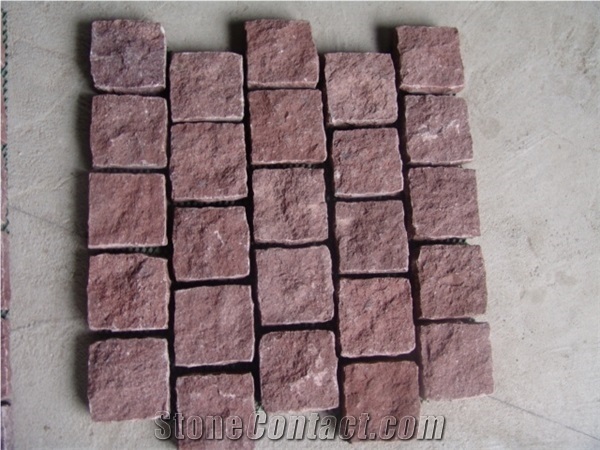 G666 Red Porphyry Cobble Stone Paver Cube Stone