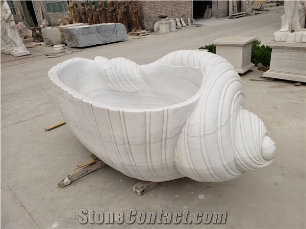 Natural Stone White Marble Bathtub Customized Size