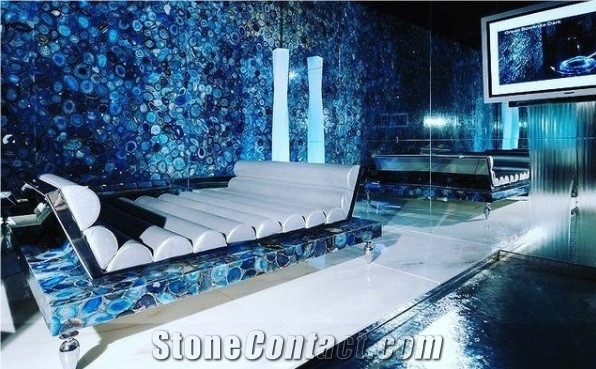 Semiprecious Stone Gemstone Blue Agate Tile Slab