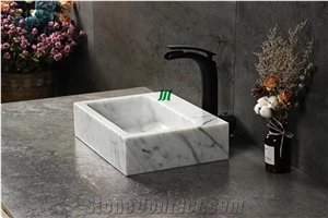 White Bianco Carrara Marble Water Sinks with Special Design