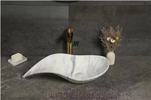 White Bianco Carrara Marble Water Sinks with Special Design