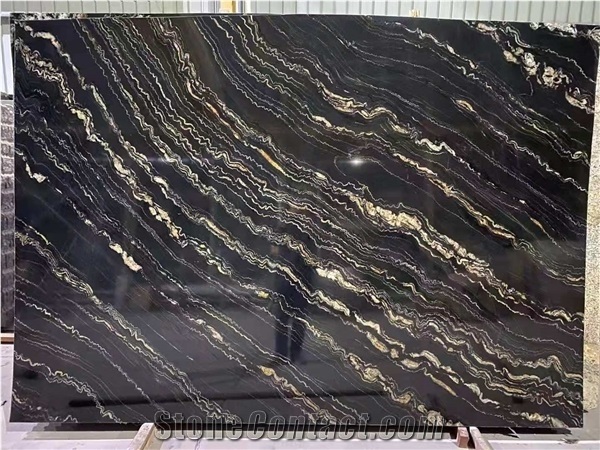 Cosmic Black Marble Golden Veins Slabs & Flooring Tiles