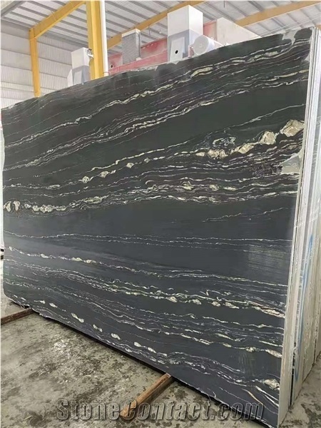 Cosmic Black Marble Golden Veins Slabs & Flooring Tiles