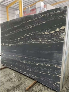 Cosmic Black Marble Golden Veins Slabs & Flooring Tiles