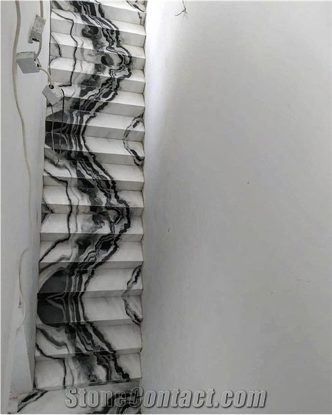 Natural Stone Stairs Design White Panda Marble Steps