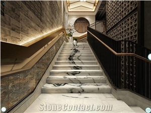 Natural Stone Stairs Design White Panda Marble Steps