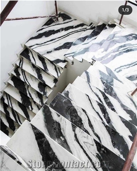 Natural Stone Stairs Design White Panda Marble Steps