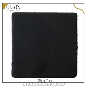 4 Piece Natural Slate Stone Coaster Set with 2 Pcs Plates