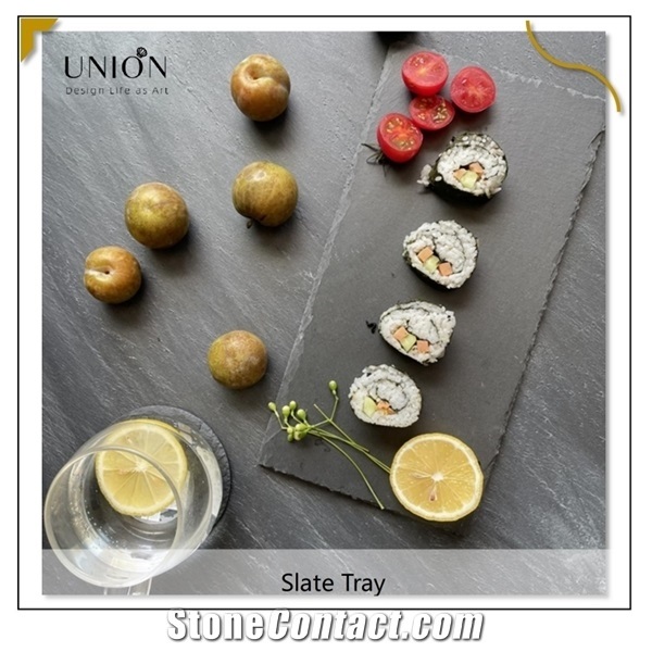 4 Piece Natural Slate Stone Coaster Set with 2 Pcs Plates