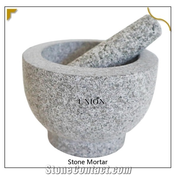 Grey Mortar and Pestle Set Stone Bowl Natural Stone Grinder