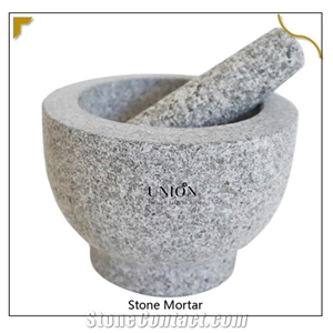Grey Mortar and Pestle Set Stone Bowl Natural Stone Grinder