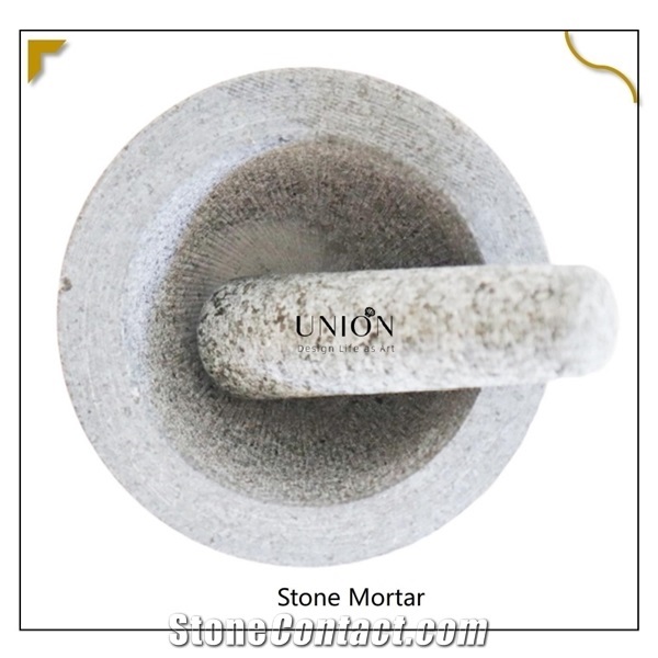 Grey Mortar and Pestle Set Stone Bowl Natural Stone Grinder