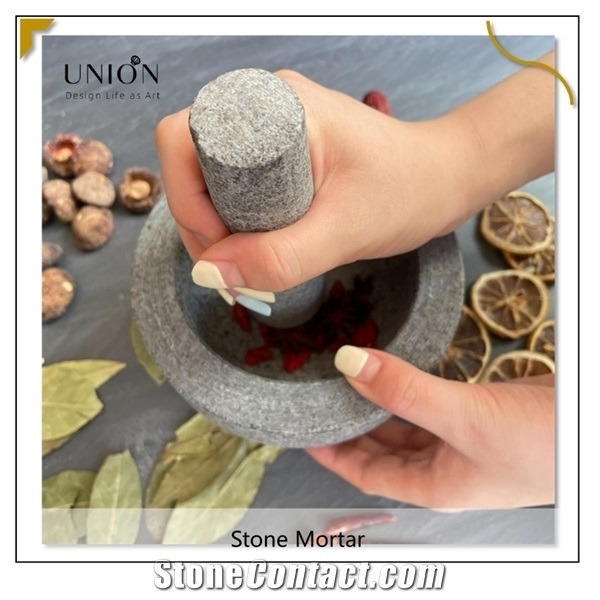 Grey Mortar and Pestle Set Stone Bowl Natural Stone Grinder