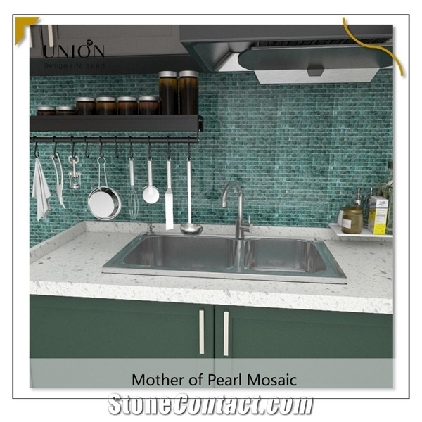 Natural Dyed Ocean Green Wall Covering Seashell Mosaic Tiles
