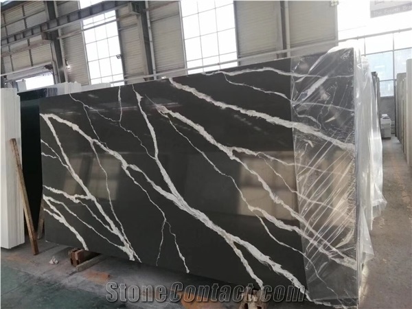 Black Quartz Surface Quartz Stone Slab for Kitchen Counter Top