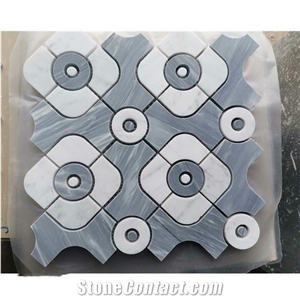 Italy Gray Marble W/Carrara White Square Waterjet Mosaic