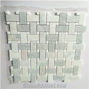 Ming Green Marble W/White Basketweave Mosaic Tile