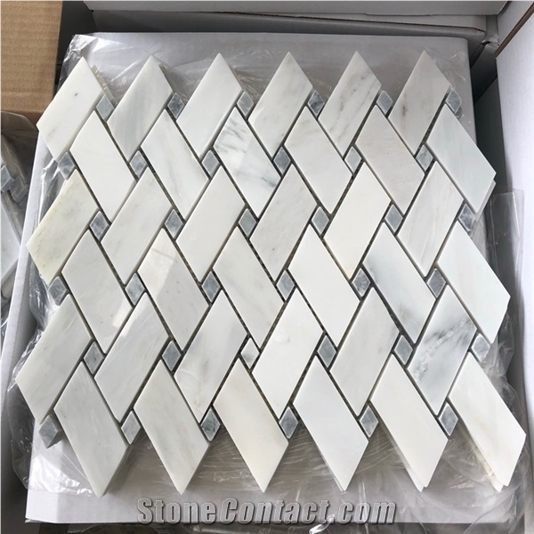Oriental White Marble Grey Quadrangle Mosaic Tile