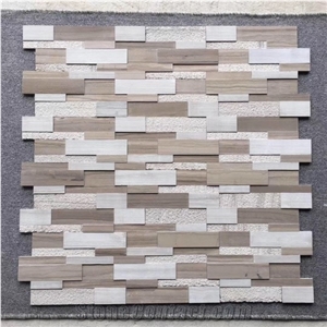 Wooden Veins Marble 3D Brick Mosaic Tile