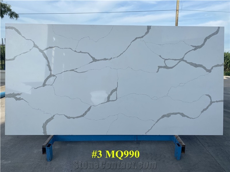 Engineer Calacatta White Quartz Slab for Countertop & Vanity