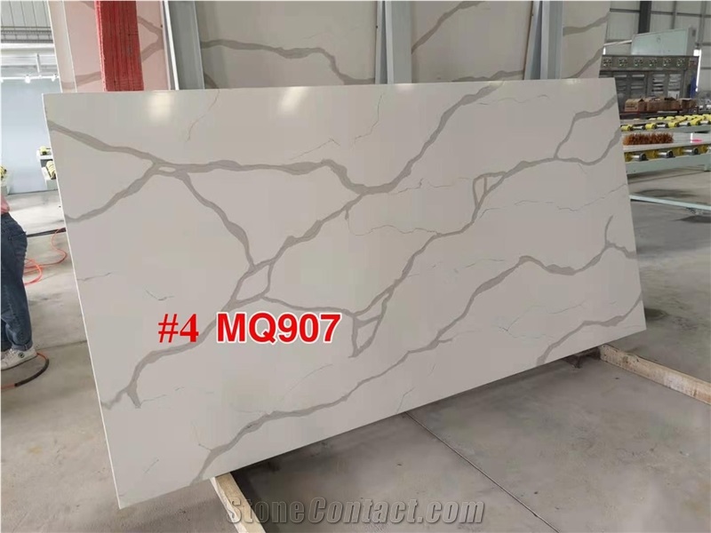 Engineer Calacatta White Quartz Slab for Countertop & Vanity