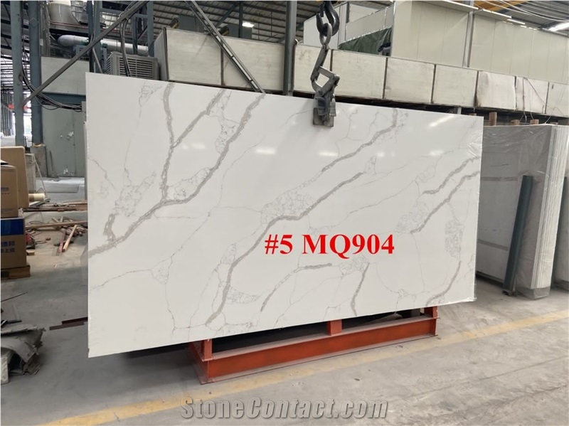 Engineer Calacatta White Quartz Slab for Countertop & Vanity