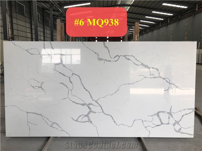 Engineer Calacatta White Quartz Slab for Countertop & Vanity