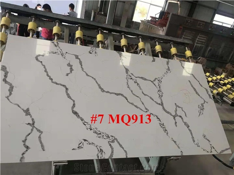 Engineer Calacatta White Quartz Slab for Countertop & Vanity