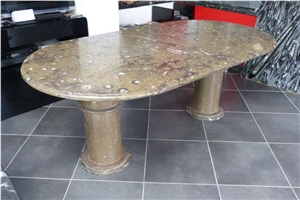 Pietra Di Erfoud Oval Brown Fossil Marble Table Tops