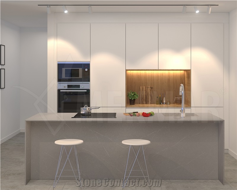 Truva Grey Quartz Slab, Grey Quartz Stone Slabs