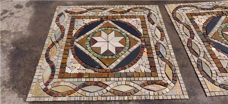 Polished Beige Marble Square Mosaic Lobby Floor Tile