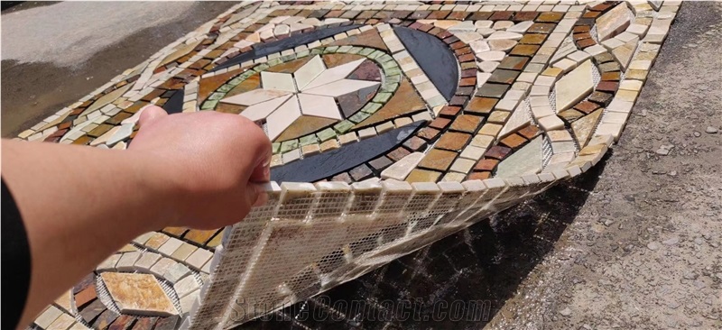 Polished Beige Marble Square Mosaic Lobby Floor Tile
