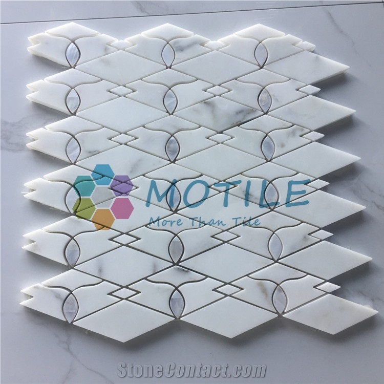 Calacatta Gold Marble W/Mother Of Pearl Diamond Mosaic Tile