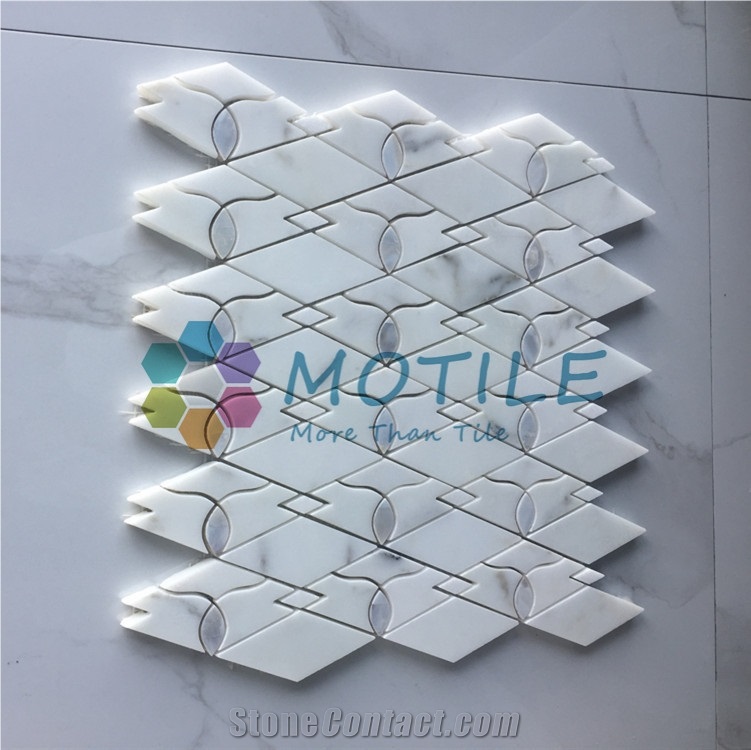 Calacatta Gold Marble W/Mother Of Pearl Diamond Mosaic Tile