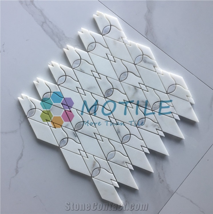 Calacatta Gold Marble W/Mother Of Pearl Diamond Mosaic Tile
