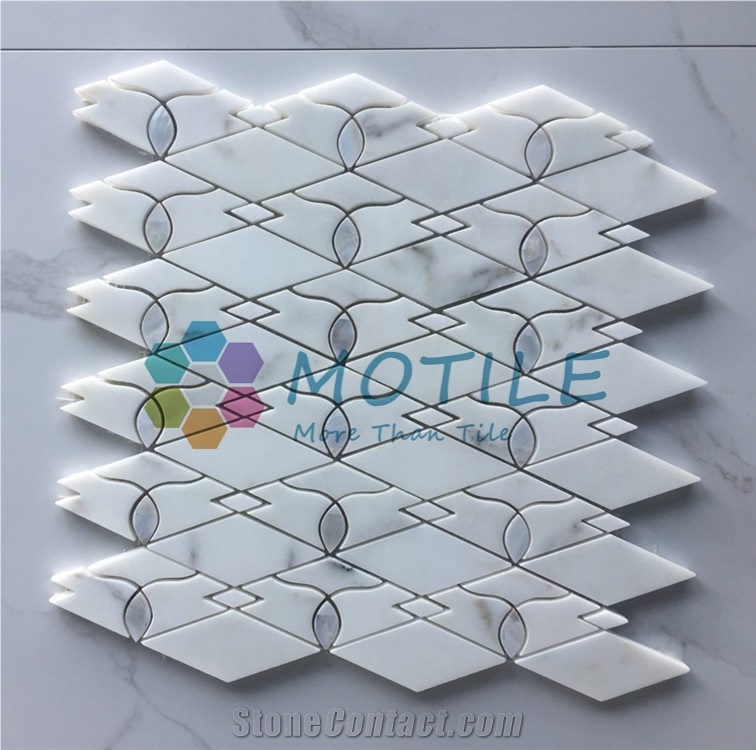 Calacatta Gold Marble W/Mother Of Pearl Diamond Mosaic Tile