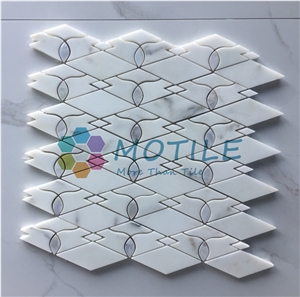 Calacatta Gold Marble W/Mother Of Pearl Diamond Mosaic Tile