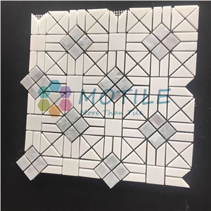 Thassos White Marble W/Pearl Of Shell Waterjet Mosaic Tile