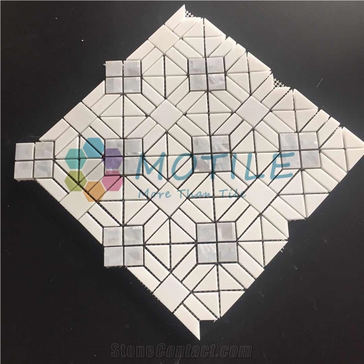 Thassos White Marble W/Pearl Of Shell Waterjet Mosaic Tile