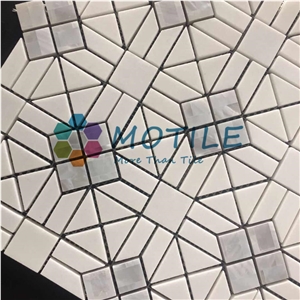Thassos White Marble W/Pearl Of Shell Waterjet Mosaic Tile