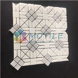 Thassos White Marble W/Pearl Of Shell Waterjet Mosaic Tile