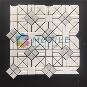 Thassos White Marble W/Pearl Of Shell Waterjet Mosaic Tile Thassos White Marble W/Pearl Of Shell Waterjet Mosaic Tile