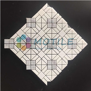 Thassos White Marble W/Pearl Of Shell Waterjet Mosaic Tile