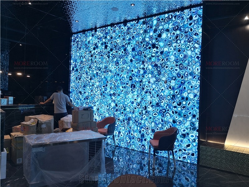 Blue Agate Semiprecious Stone Slab Commercial Counters