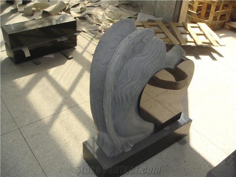 Black Weeping Angle Headstone Tombstone Monument Stone